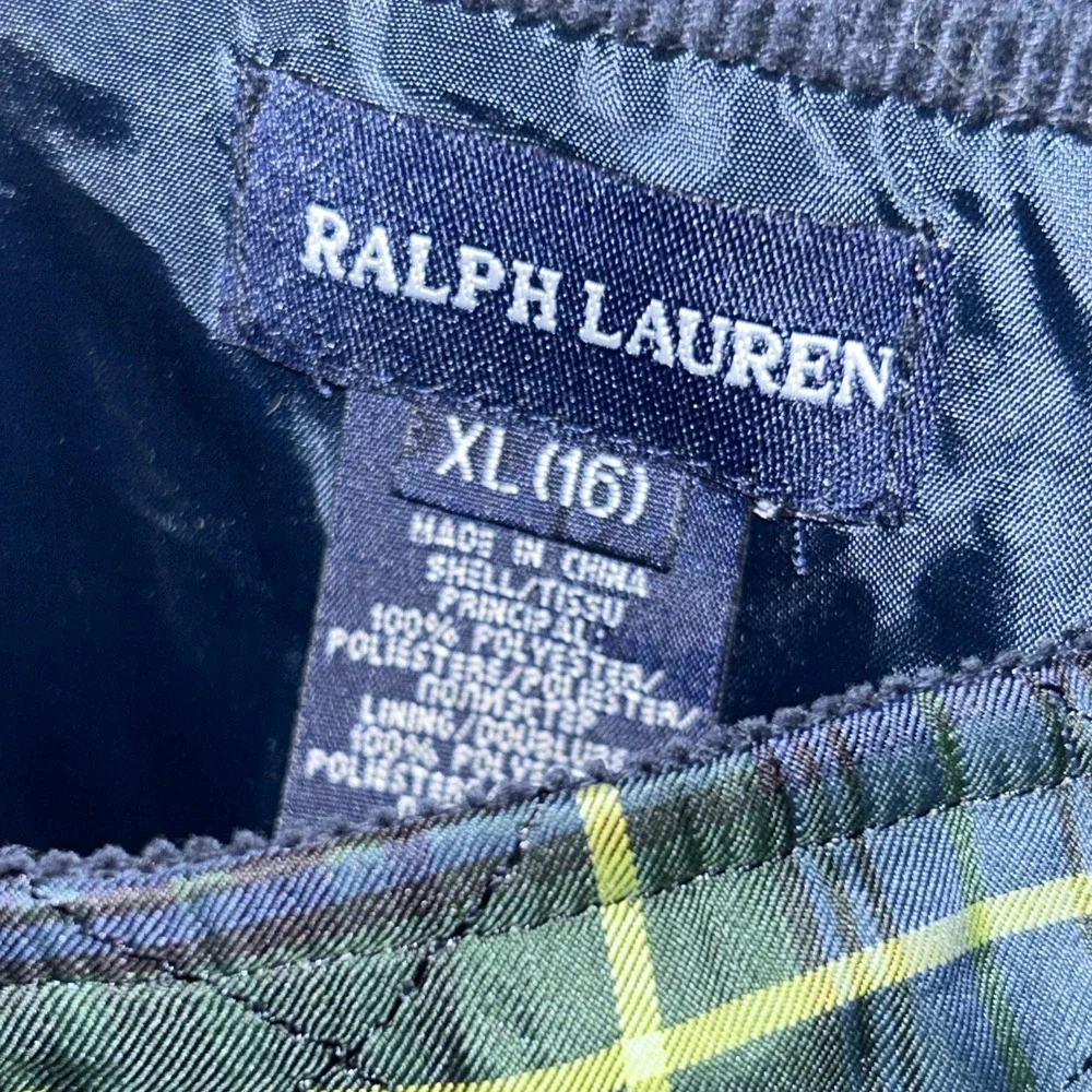Ralph‎ Lauren Polo Jacket Youth Girls Size XL 16 Full Zip Plaid Blue Green RARE